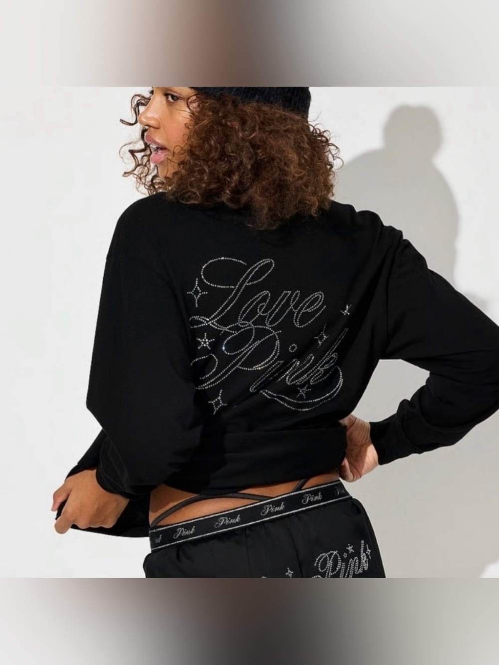 VS PINK LIMITED EDITION Black Bling Sequin LOVE PINK Campus Tee MEDIUM